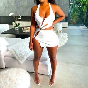 Hollow out halter mini dress